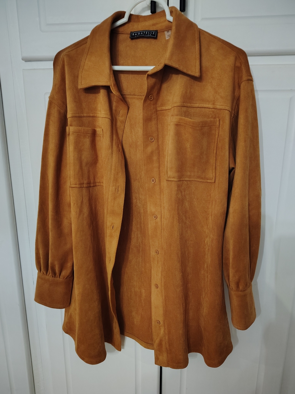 bagatelle Suede Utility Shirt Jacket in Mustard Brown